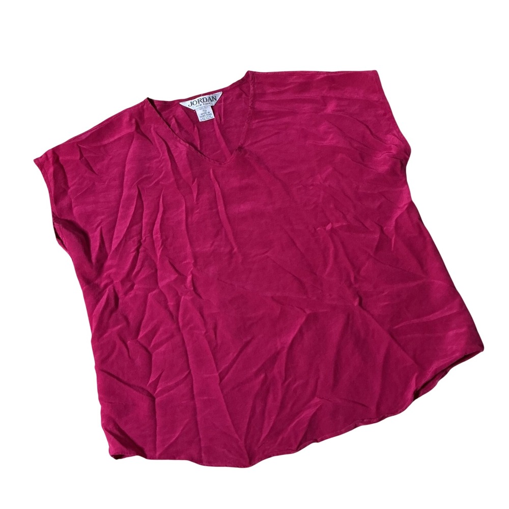 Jordan New York Vintage Silk V-Neck Blouse Womens 9/10 Pink Magenta Short Sleeve